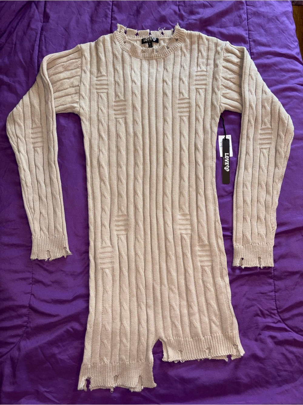 Cream Ribbed Midi Sweater Dress